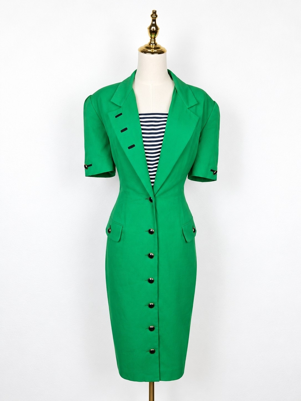 Vintage 80s Kasper ASL Emerald Green Blazer Suit Dress 14 Nautical Mod Secretary